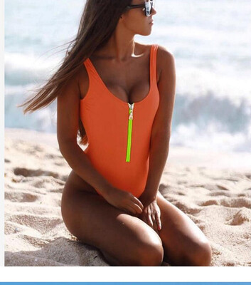 

Summer One Piece Plus Size Swimwear Push Up Zipper Beach Bathing Suits Women One Piece Swimsuits