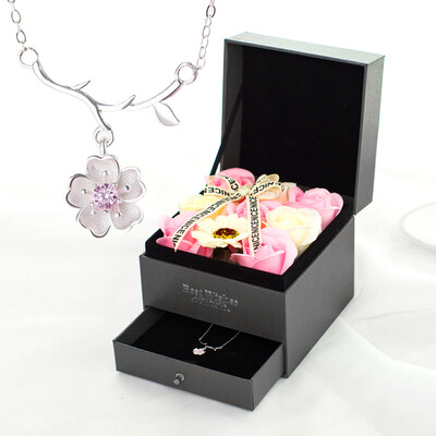 

Star soap flower drawer gift box romantic cherry blossom set pink flower cherry blossom necklace