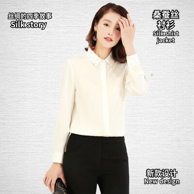 

Silk shirt 2019 spring&summer fashion silk silk collar slim slimming solid color casual business large size autumn shirt ladies
