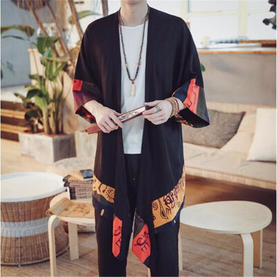

Men Spring Summer Cotton Linen Long Cardigan Trench Coat Outerwear Men Fashion Casual Loose Thin Kimono Jacket Overcoat