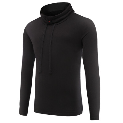 

Mens 3D Hollow Tops Long-sleeved High Collar Jackets Drawstring Slim Simple Pullover Sweatshirts