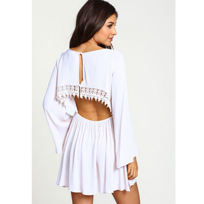 

Naixini Woman' Long-Sleeved Lace Stitching Sexy Halter Dress