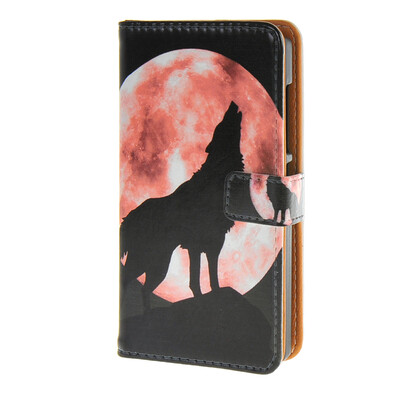 

MOONCASE Microsoft Lumia 532 Case Moon Wolf Pattern Leather Flip Card Wallet Slot Bracket Back Case Cover A 08