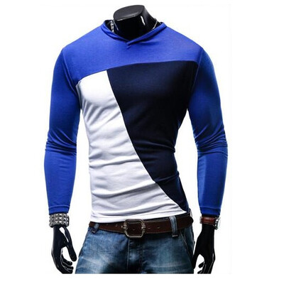 

Zogaa Mens T-Shirt Fashion Patchwork V-neck Slim