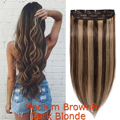 

16-24inch Human Hair 34 Full Head 1 Piece 5 Clips Long Thick Soft Silky Straight for Women Beauty
