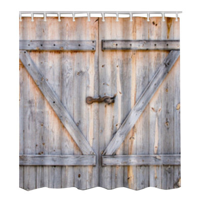 

UpperX Fabric Waterproof Bathroom Shower Curtain Panel Sheer Decor With Hooks Set Wooden door