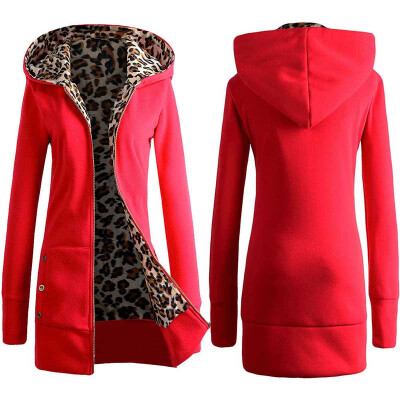 

2015 Winter Leopard Coat Hooded Sweater Thick Velvet Plus Sie Clothing Europe and America Slim Jacket Women's