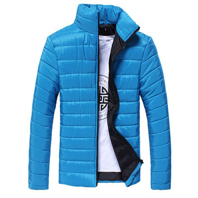

Winter Stand Collar Cotton Blends Plain Long Sleeve Zipper Mens Coats