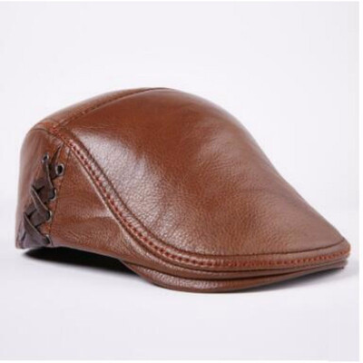

Mens Cowhide Cap Adult Genuine Leather Warm Hat Young Hat Middle-aged Leather Cap Single Hat Male Visors Cap B-7874