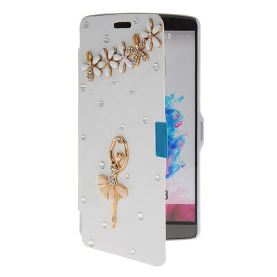 

MOONCASE Bling Rhinestone Crystal Ultre Slim Leather Side Flip Wallet Shell Back ЧЕХОЛ ДЛЯ LG G3 White