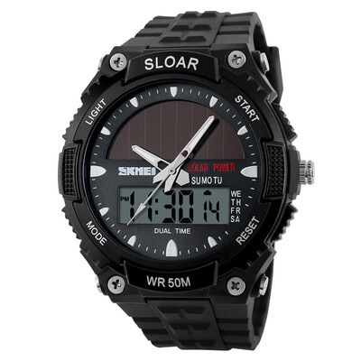 

2018 New Solar Power Watch SKMEI Brand For Men Sport Watch 2 Time Zone Digital Quartz Multifunctional Dress For The Street Wrist Watch