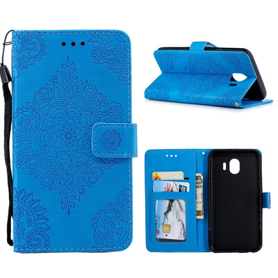 

MOONCASE Samsung Galaxy J6 Blue&White Porcelain Embossed Leather Case - Blue