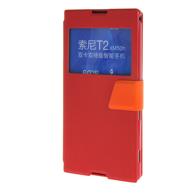 

MOONCASE Xperia T2 , Slim Window Design Leather Side Flip Bracket ЧЕХОЛ ДЛЯ Sony Xperia T2 Red Orange