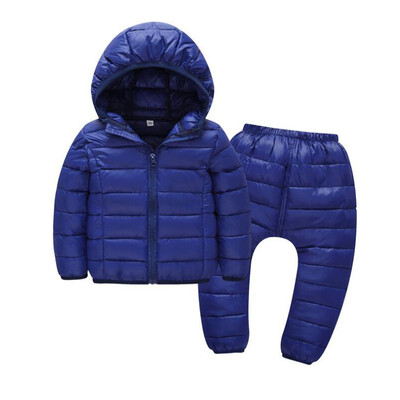 

Children Winter Clothes Sets 2 Pieces Cotton-Padded Hooded JacketPants Baby Boys Girls Warm Parkas Solid Coat Kids Outerwear