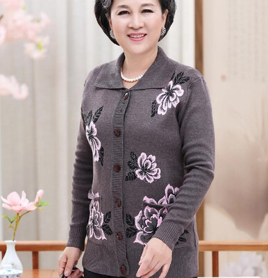 

Old people wear mothers long sleeved blouse old age dress grandmother dress autumn dress cardigan printed sweater sweater