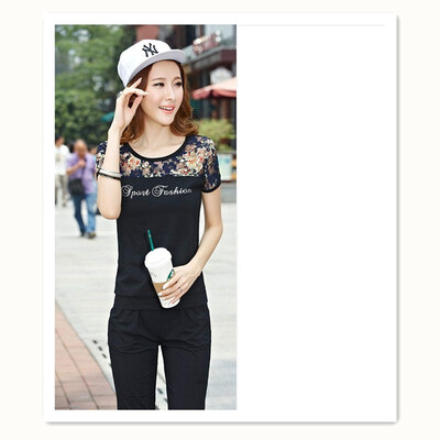 

Womens Sportswear Summer Cotton Short Sleeve T-Shirt Cropped Pants Two