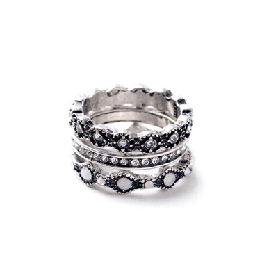 

Aiyaya Romantic Vintage Burn Silver Studded Sapphire Triple Rings Made by Alloy for Lover