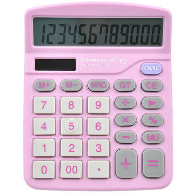

Sanmu SUNWOOD solar dual power desktop calculator 12-bit large screen powder 837P