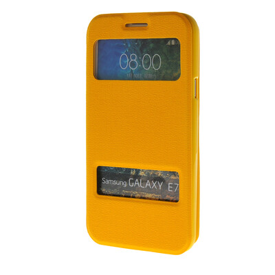 

MOONCASE Two window Leather Wallet Flip Stand Pouch чехол для Samsung Galaxy E7 Yellow 01
