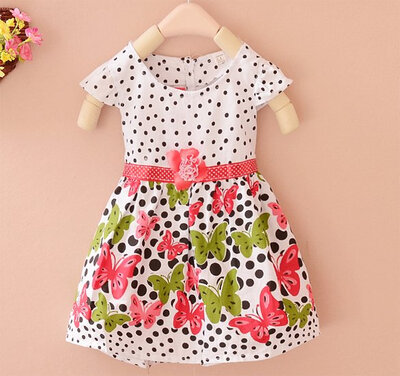 

Baby Kids Childrens Butterfly Flower Sweet Polka Dot Short Sleeves Pleated Dress