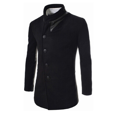 

CT&HF Men Long Sleeve Lapels Medium Length Coat Fashion Leisure Contracted Temperament Coat Winter Elegant Woollen Coat