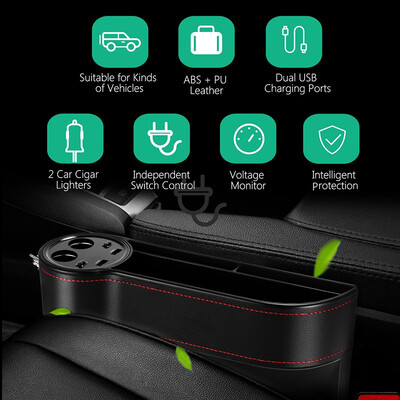 

ZEEPIN C15 Multi-use Car Seat Gap Storage Box Voltage Display 2 Cigar Lighters