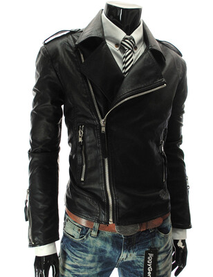 

Fashion Men Faux Leather Biker Jacket Coat Motorcycle lapel Slim fit Outwear
