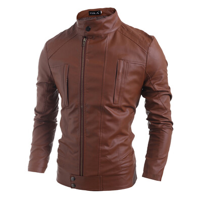 

Zogaa New Mens Leather Clothing Casual Stand Collar