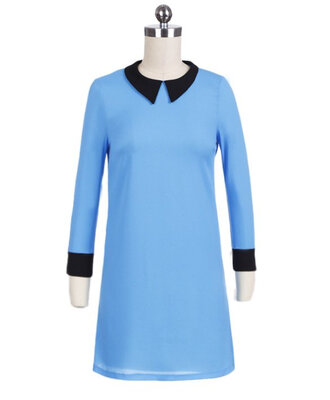

Stylish Lady Women's New Fashion Long Sleeve Turndown Collar Mini Dress