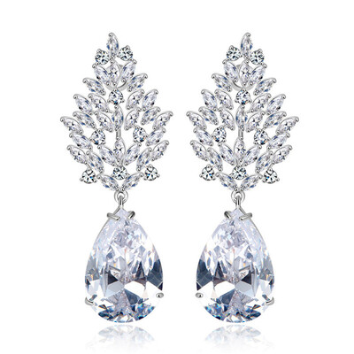 

Aiyaya Elegant Beautiful Waterdrop Leaf Clear Rhinestones Hollow Drop Earrings for Wedding