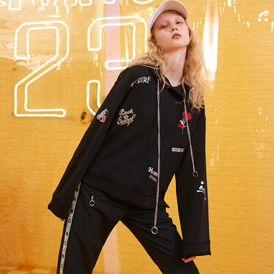 

PASS2018 new black hooded sweater female loose 68305PA21126 black