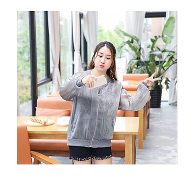 

YIXUANWEIER2017 new casual loose wild thin baseball uniform large size womens metal ice silk texture new short coat jacket jacket