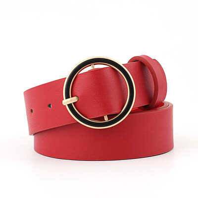 

Badinka 2018 New Designer Gold Metal Round Circle Buckle Belt Womens Korean Wide Leather Waist Belts for Women Jeans Dress Cinto