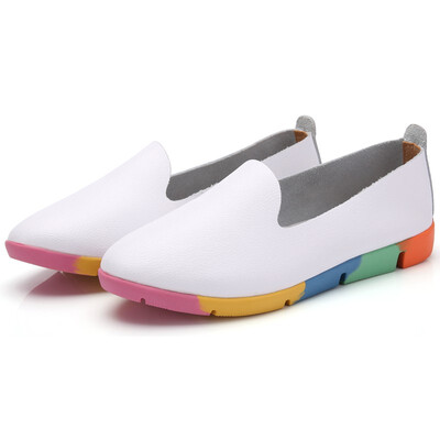 

Korean version of the wild womens autumn shoes 2018 new tide flat sandals a pedal lazy shoes female leather casual white peas sho