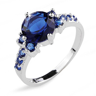 

Aiyaya White Gold Filled Vintage Jewelry Blue Sapphire Ring Cubic Zircon Female Ring Wedding Band