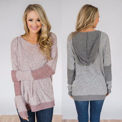 

Womens Long Sleeve V-Neck Hooded Sweatshirt Pullover Sweatshirts Top with Pocket