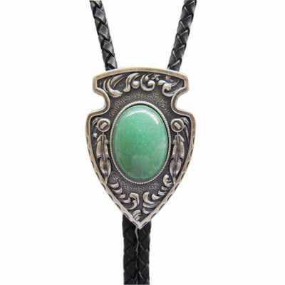 

Vintage Silver Plated Arrow Nature Malachite Stone Bolo Tie