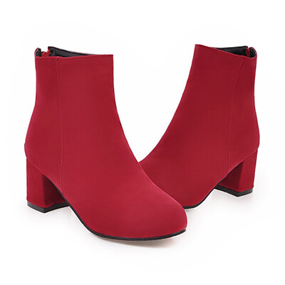 

IDIFU Womens Chic Faux Suede Round Toe Medium Block Heel Side Zipper Ankle Boots