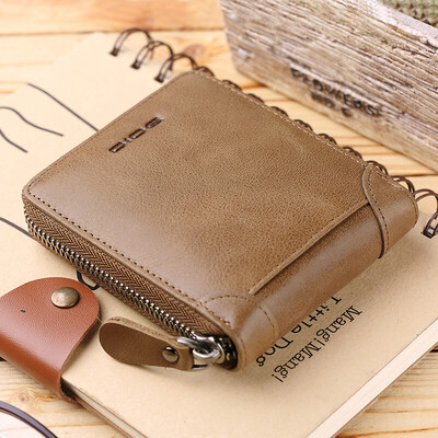 

Dede DiDe mens wallet mens first layer cowhide retro short wallet zipper driving license set multi-function card package DQ721 oil wax black