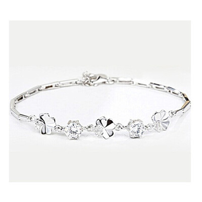

925 silver ladys simplicity Four leaf grass bracelet jewelry accessories Fashion hand for Valentines Day