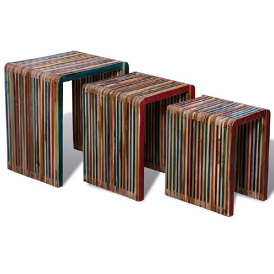 

Nesting Table Set 3 Pieces Colourful Reclaimed Teak