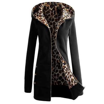 

Thicken plus velvet large size hooded leopard sweater tops womens jacket