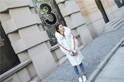 

East gate goose down 2018 new Korean version of the thick color bar in a long down jacket womens knee-cap loose coat