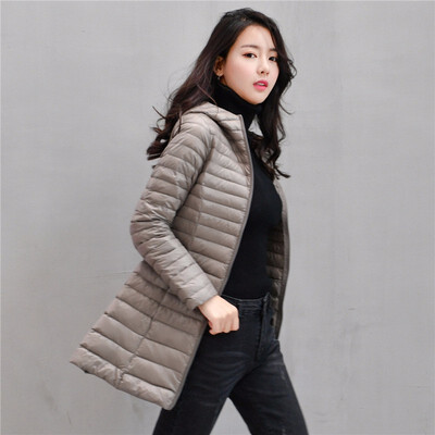 

Pure color Light&thin Down Jackets female Medium&long term Caps Womens style Down Jackets outdoors sports Camping to keep