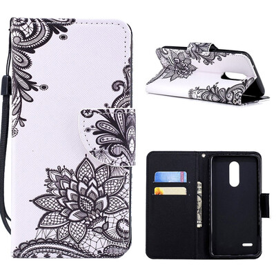 

MOONCASE LG K10 2017 painted leather case with small hand strap - black flower