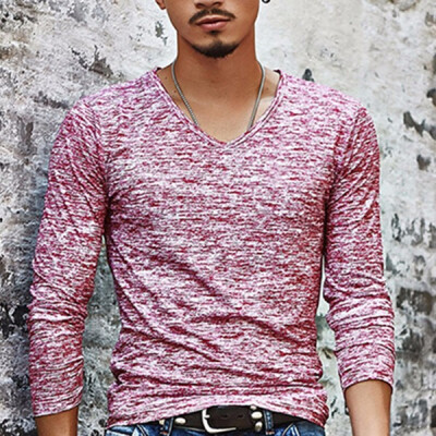 

Mens New Fashion Printed Cotton-Blends Long Sleeved V-Neck Casual T-shirts