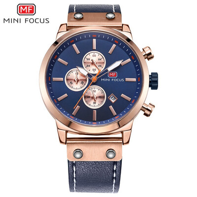

MINI FOCUS Leather Strap Fashion Sport Men Quartz Watch MF0110G