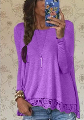 

Women Fashion Spring Autumn Loose Pullover Casual Solid Color O Neck Long Sleeve A-line Blouse