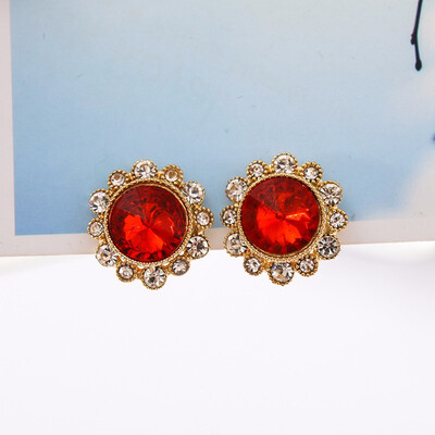 

Women Crystal Clip Earrings for Women Round Silver Earrings with Stones Ear Clip Earrings without Piercing