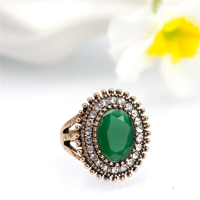 

Ethnic Round Crystal Vintage Rings For Women Turkish Brand Design Antique Gold Color Bohemia Wedding Ring Jewelry Gifts 2018 New